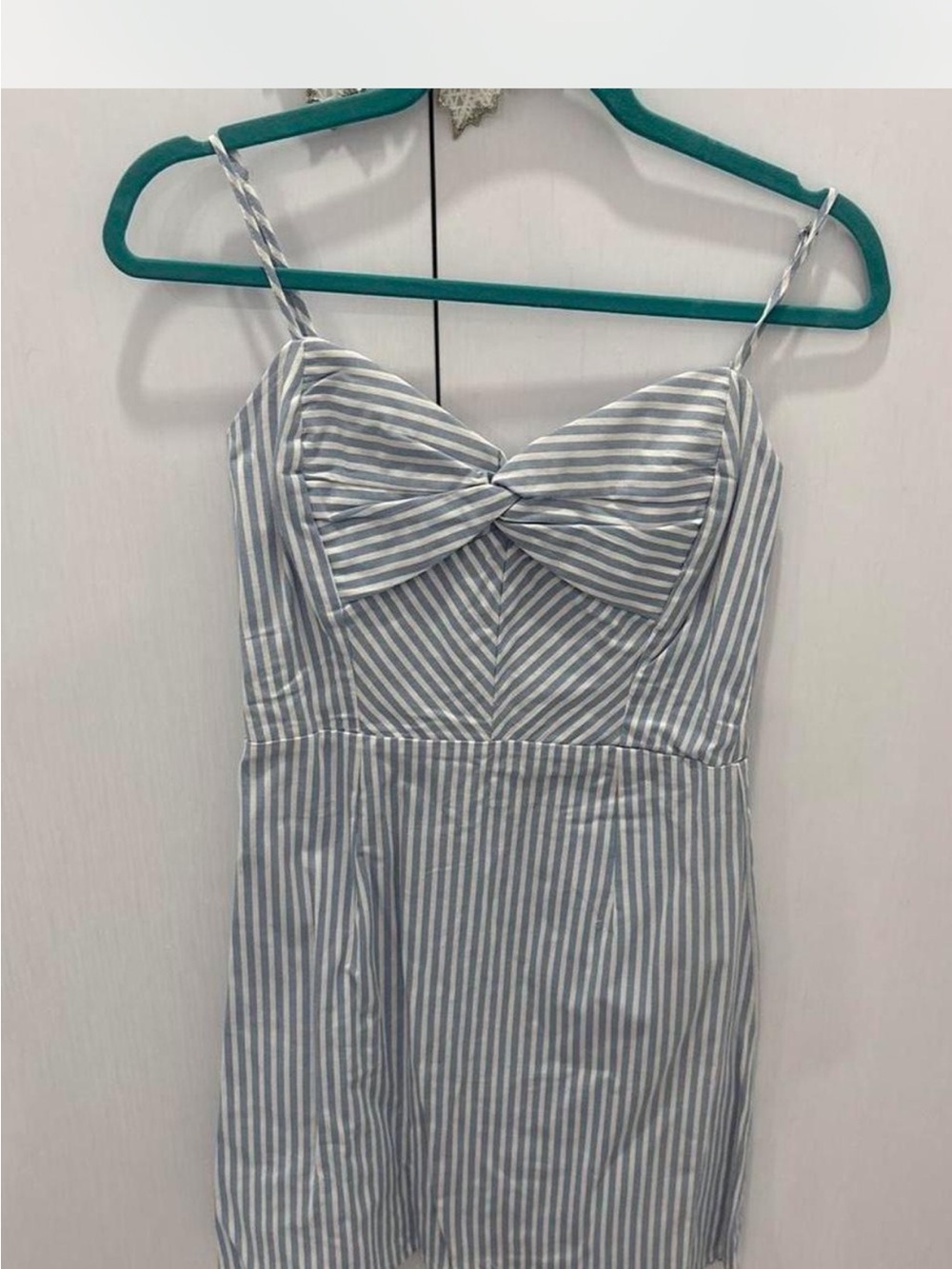 Derek Heart Light Blue & White Striped Twist-Front One-Piece